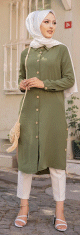 Chemise longue boutonnee type tunique (Vetement pudique femme voilee) - Couleur kaki