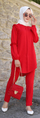 Ensemble femme tunique ample et pantalon (Vetement Modest Fashion) - Couleur Rouge