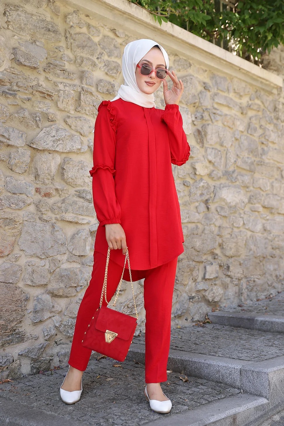 Ensemble femme tunique ample et pantalon (Vetement Modest Fashion) - Couleur  Rouge - Prêt à porter et accessoires sur