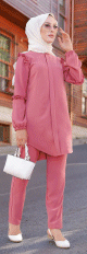 Ensemble femme tunique ample et pantalon (Vetement Modest Fashion) - Couleur Rose