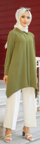 Tunique ample coupe originale (Vetement Hijab pour femme voilee) - Couleur kaki