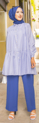 Chemise-Tunique casual ample a rayures bleues (Vetement pour femme voilee)