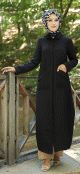 Robe longue fluide entierement boutonnee devant (Robes hijab casual) - Couleur Noir