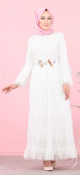 Robe de soiree maxi-longue en tulle (Tenue elegante pour femme voilee - Grande taille disponible) - Couleur blanche