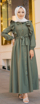 Robe longue boutonnee a froufrou (Tenue pour femme voilee) - Couleur vert Kaki