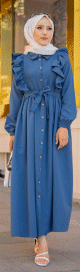 Robe longue boutonnee elegante et chic (Vetements hijab pour femmes musulmanes) - Couleur Bleu