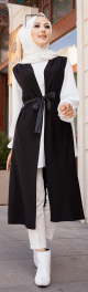 Gilet long sans manches pour femme (Mode musulmane) - Couleur noir