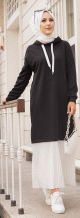 Robe longue a capuche effet plissee pour soeur voilee - Couleur noir et blanc