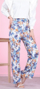 Pantalon femme imprime a fleurs bleu