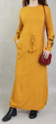 Robe longue en maille fine (Automne - Hiver) - Couleur Jaune moutarde