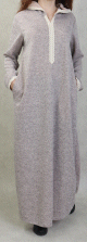 Djellaba hiver tissu epais effet chine avec dentelle et capuche pour femme - Couleur Beige chine