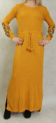 Robe longue en maille fine manche longue pour femme (Saison Automne - Hiver) - Couleur Jaune moutarde