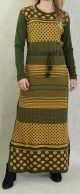 Robe en maille maxi-longue a motifs bicolore pour femme (Collection Automne-Hiver) - Couleur Rouge et Bleu marine Verte et moutarde