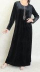 Robe longue en velours brodee sobre et elegante pour femme (Automne/Hiver) - Couleur Noir