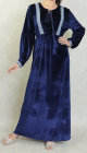 Robe orientale en velours avec broderies perles et strasses pour femme - Couleur Bleu marine