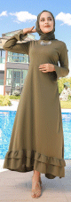Robe tres longue a volants (Abayas et vetements pour femmes voilees) - Couleur Kaki