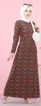 Robe longue a fleurs (Mode Pudique) pour femme - Couleur Kaki