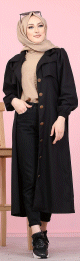 Trench coat Long pour femme (Vetement Mode Musulmane automne Hiver) - Couleur noir