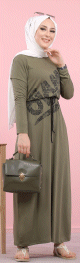Robe longue decontractee imprimee "Game Over" pour femme (Vetement hijab pas cher) - Couleur kaki
