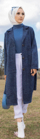 Veste longue style manteau pour femme (Vetement saison automne hiver) - Couleur bleue