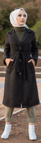 Veste longue style manteau pour femme (Vetement saison automne hiver) - Couleur noir