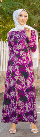 Robe longue fleurie coupe evasee pour femme (Mode Musulmane) - Couleur violet