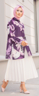 Tunique Chemise imprimee motifs fleurs (Vetement femme voilee) - Couleur Lilas