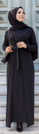 Robe longue avec gilet integre (Abaya et Kimono cousus ensemble) - Couleur noir