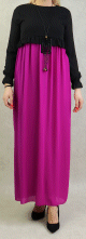 Robe de soiree maxi-longue bicolore assortie d'un collier pour femme - Couleur Noir et Violet