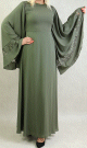Robe de soiree maxi-longue elegante et raffinee manches kimono pour femme - Couleur kaki
