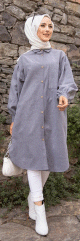 Chemise longue et ample pour femme (Tunique large pour hijab) - Couleur gris clair