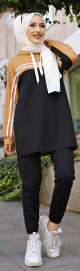 Survetement femme (Vetement Sport Hijab en ligne ) - Couleur noir et beige