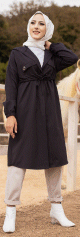 Veste-Trench a capuche pour femme (Mode musulmane 2022) - Couleur noir
