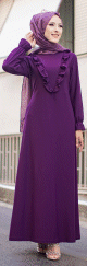 Robe longue bordee dun volant pour femme (Vetement style habille pour hijab) - Couleur violet