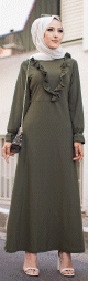 Robe longue bordee dun volant pour femme (Vetement style habille pour hijab) - Couleur kaki