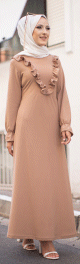 Robe longue bordee dun volant pour femme (Vetement style habille pour hidjab) - Couleur beige