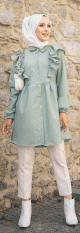 Tunique-chemise a volants ample pour femme (Vetements pour Hijabs - Nouveautes) - Couleur des rayures vert et blanc