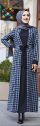 Robe a carreaux type "Kabaya" (Kimono avec Abaya cousue en une seule piece) - Couleur noir et anthracite