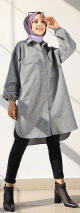 Chemise-Tunique ample pour femme (Vetement Hidjab) - Couleur gris fonce