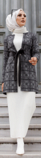 Veste Manteau femme avec ceinture integree (Tunique Automne Hiver - Vetement Hijab Turquie en ligne) - Couleur gris