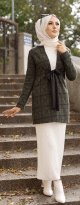 Veste Manteau femme avec ceinture integree (Tunique Automne Hiver - Vetement Hijab Turque en ligne) - Couleur kaki