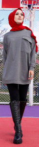 Tunique decontractee ample avec grande poche (Sweat femme Hijab) - Couleur gris fonce