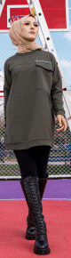 Tunique decontractee ample avec grande poche (Sweat femme Hijab) - Couleur kaki