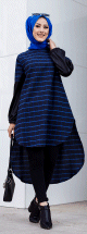 Tunique longue a rayures (Vetement femme voilee) - Couleur noir et bleu