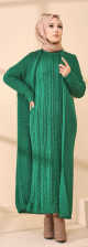 Ensemble deux pieces : Robe et cardigan pour femme - Couleur vert emeraude