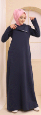 Robe longue style sweat decontracte avec capuche (Hijab et Mode Modeste) - Couleur bleu marine