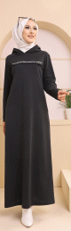 Robe longue style moderne avec capuche (Vetement hijab pour musulmane - Modele 2022) - Couleur noir