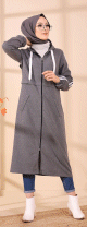 Gilet long avec capuche pour femme musulmane - Couleur gris fonce