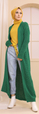 Gilet long en maille - Cardigan femme - Couleur vert emeraude