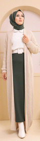 Gilet long en maille - Cardigan femme - Couleur roche